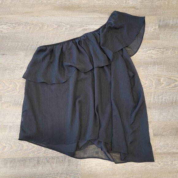 TORRID | One-Shoulder Ruffle Blouse - Crinkle Chiffon & Lurex Black Top | Sz. 4X - Picture 11 of 11